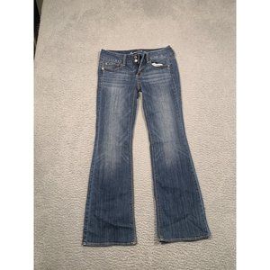 American Eagle Super Stretch Jeans Denim Dark Wash 2 Buttons Bootcut Size 4